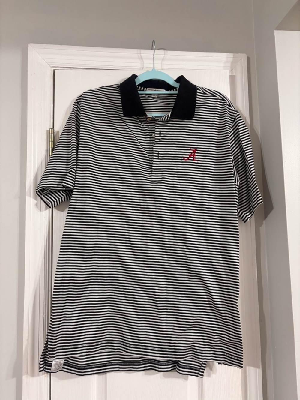 Peter Millar Black & White Striped Polo- Bama